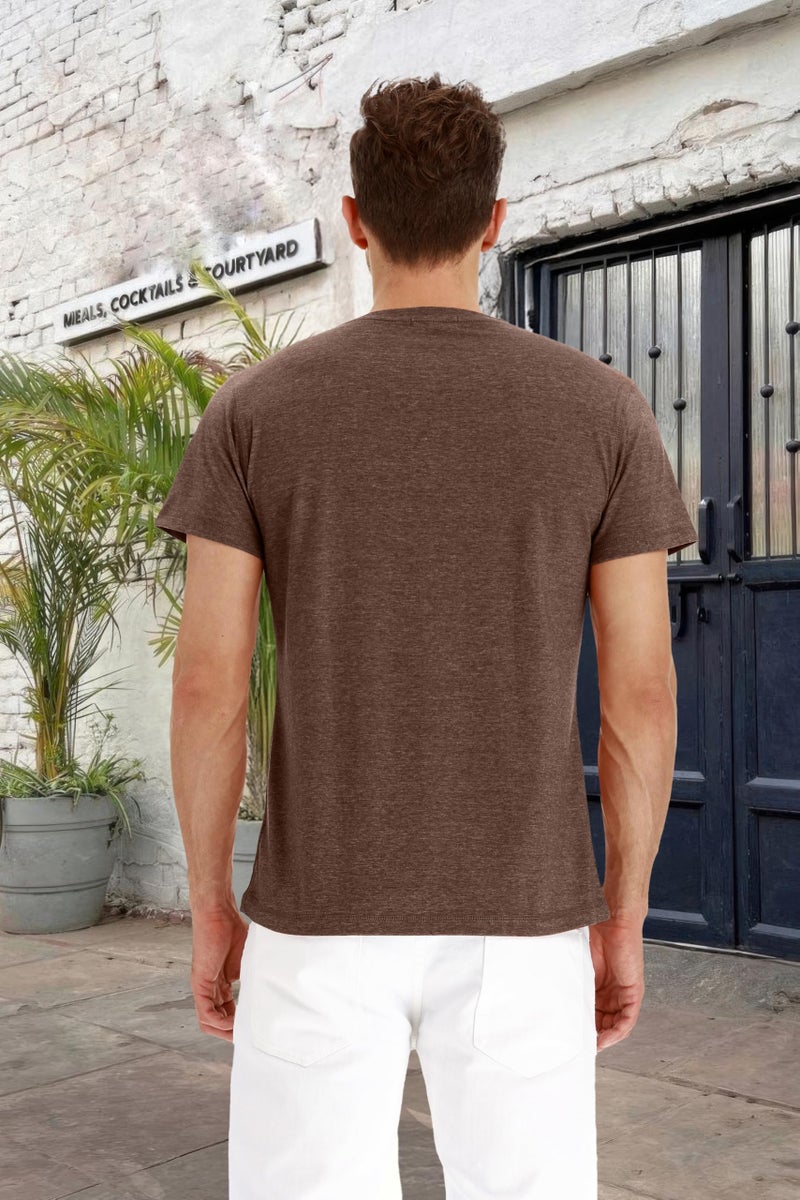 PEGENO Men's Fashion Casual Front Placket Short/Long Sleeve Henley T-Shirts Cotton Shirts (US Large, A9 VG-Brown) - Image 3